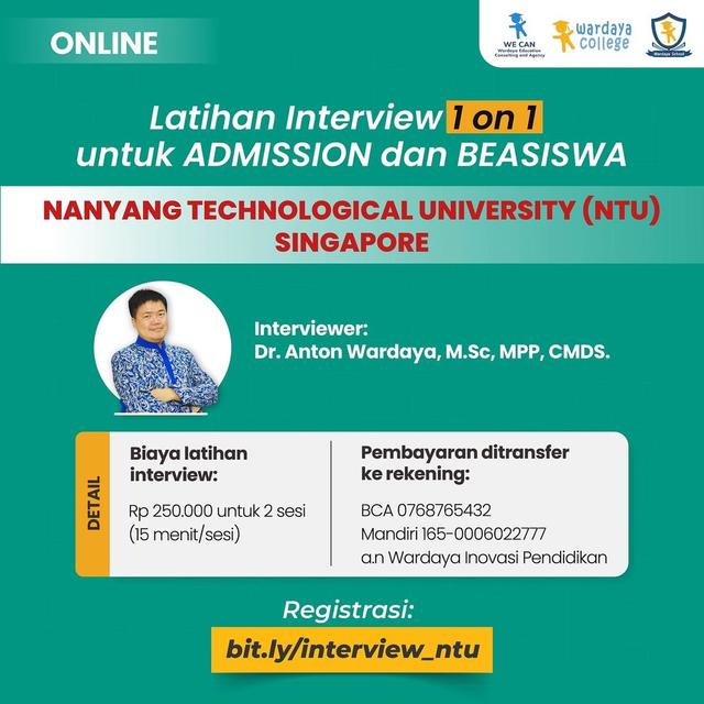 Pelatihan Wawancara 1 on 1 Nanyang Technological University (NTU) Pelatihan Wawancara 1 on 1 Nanyang Technological University (NTU)